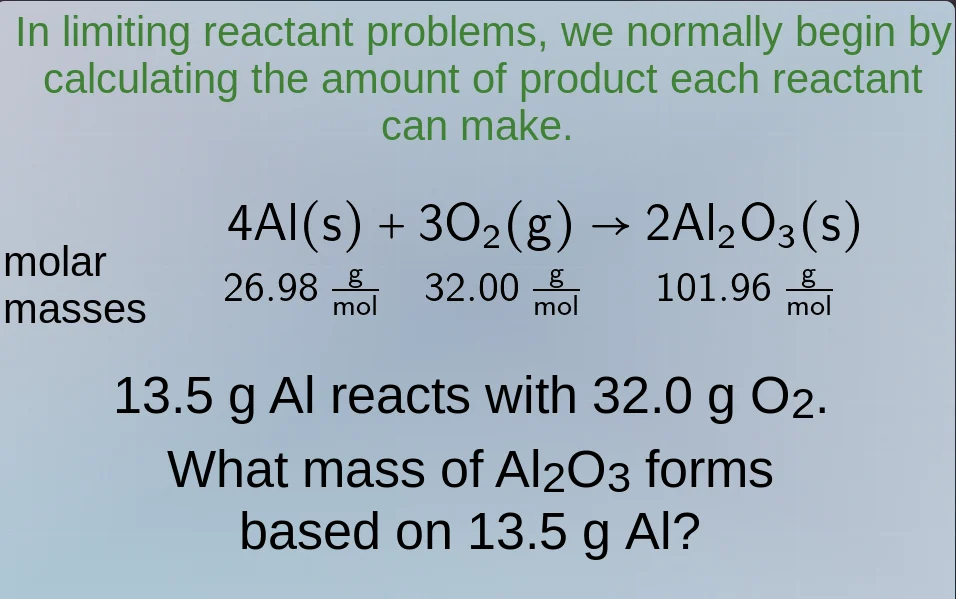 in limiting reactant problems, we normally begin by calculating the amo…