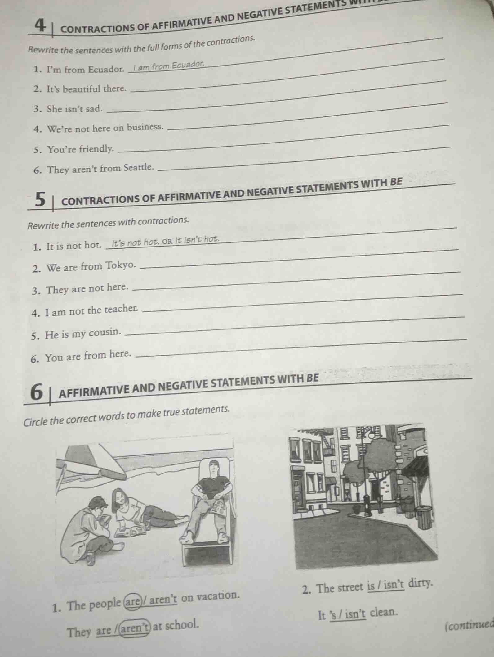 4 | contractions of affirmative and negative statements with be rewrite…