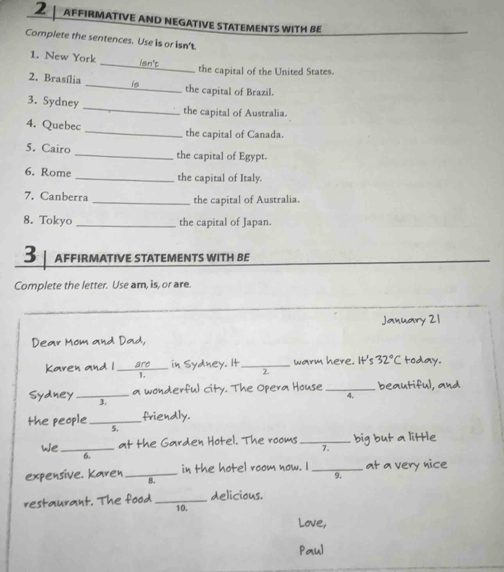 2 affirmative and negative statements with be complete the sentences. u…