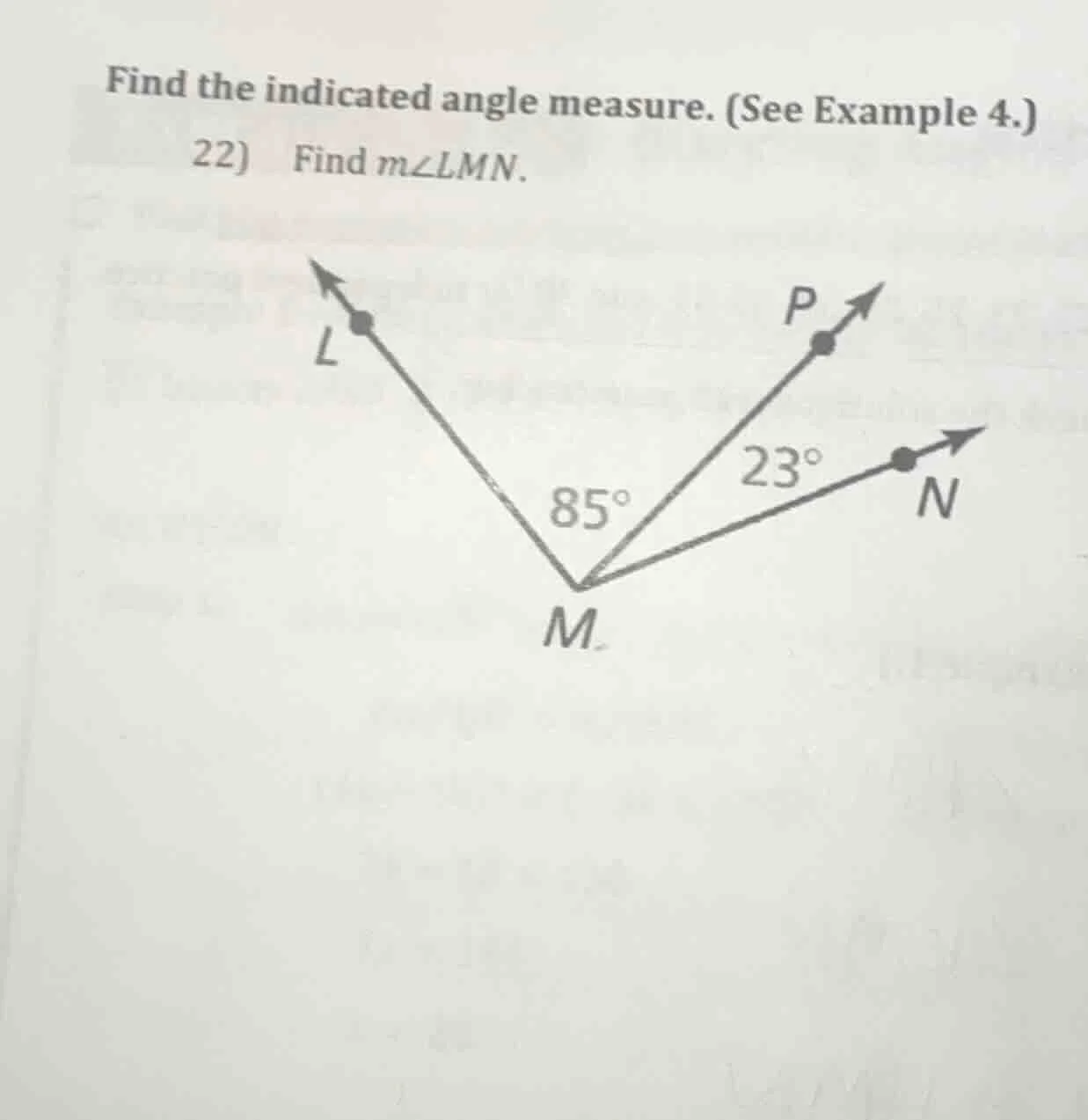 find the indicated angle measure. (see example 4.) 22) find ( mangle lm…