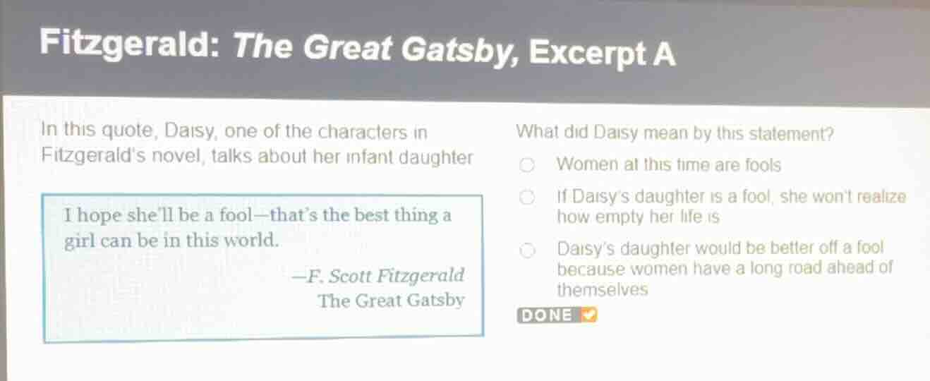 fitzgerald: the great gatsby, excerpt a in this quote, daisy, one of th…