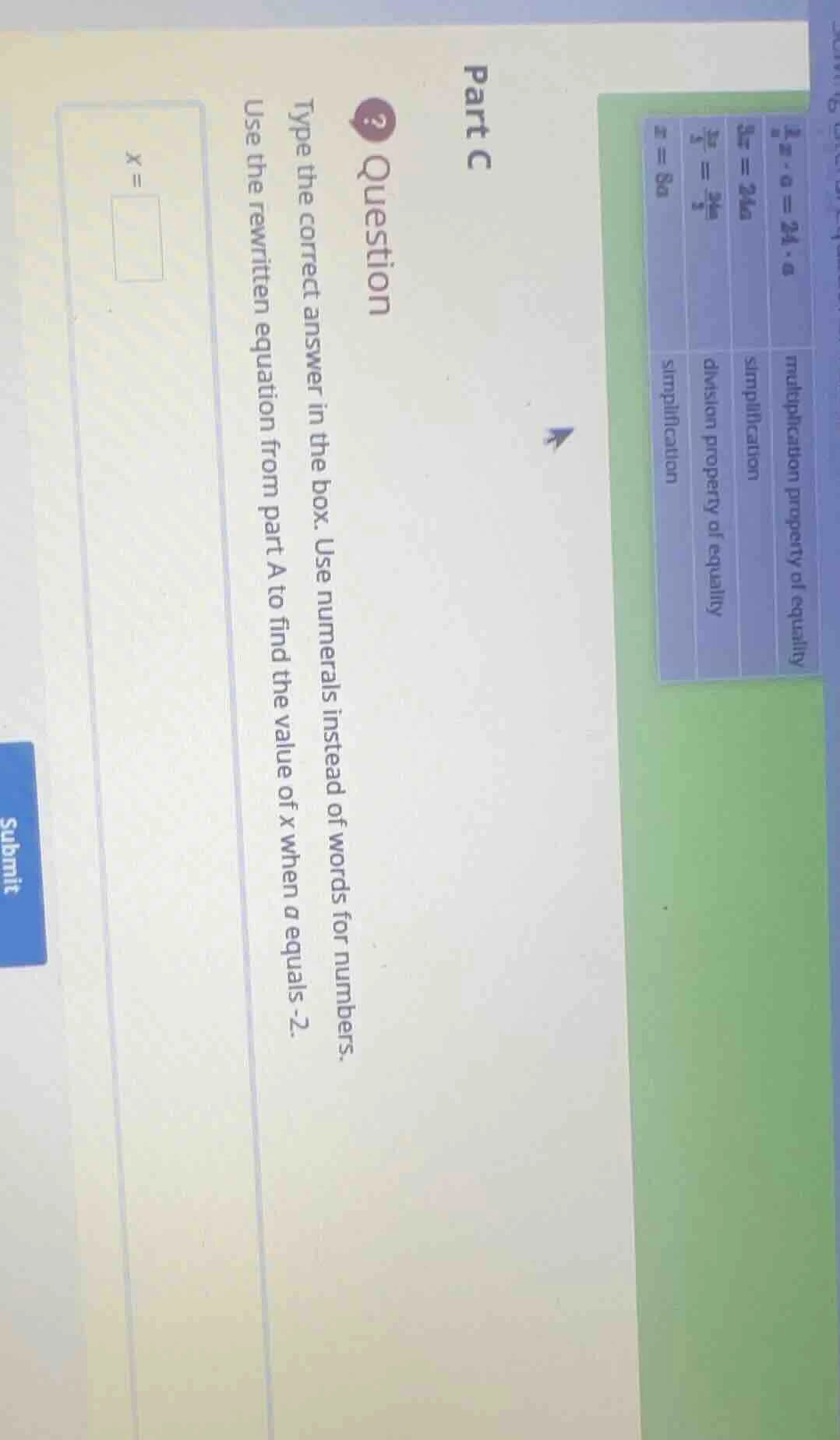part c question type the correct answer in the box. use numerals instea…