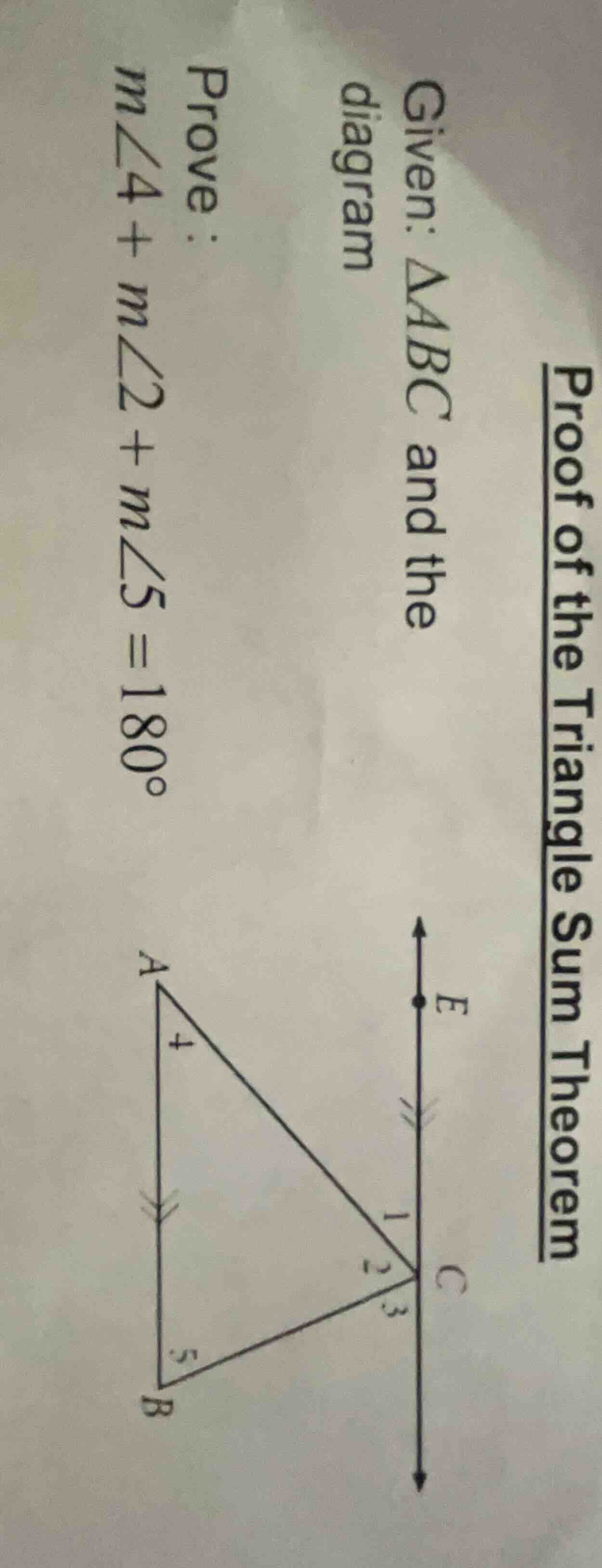 proof of the triangle sum theorem given: △abc and the diagram prove: ( …