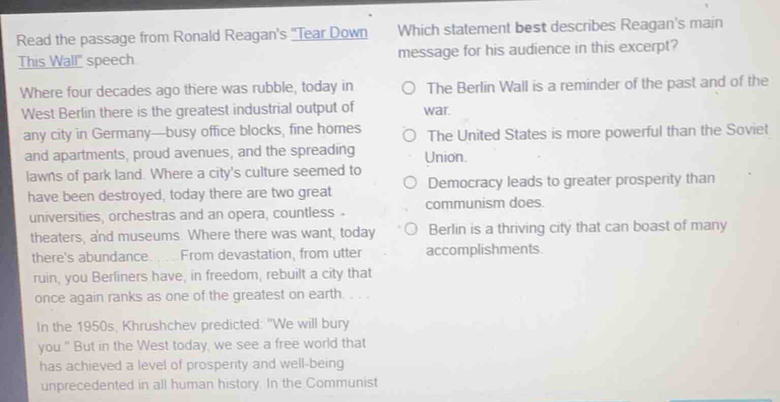 read the passage from ronald reagan’s \tear down this wall\ speech. whe…