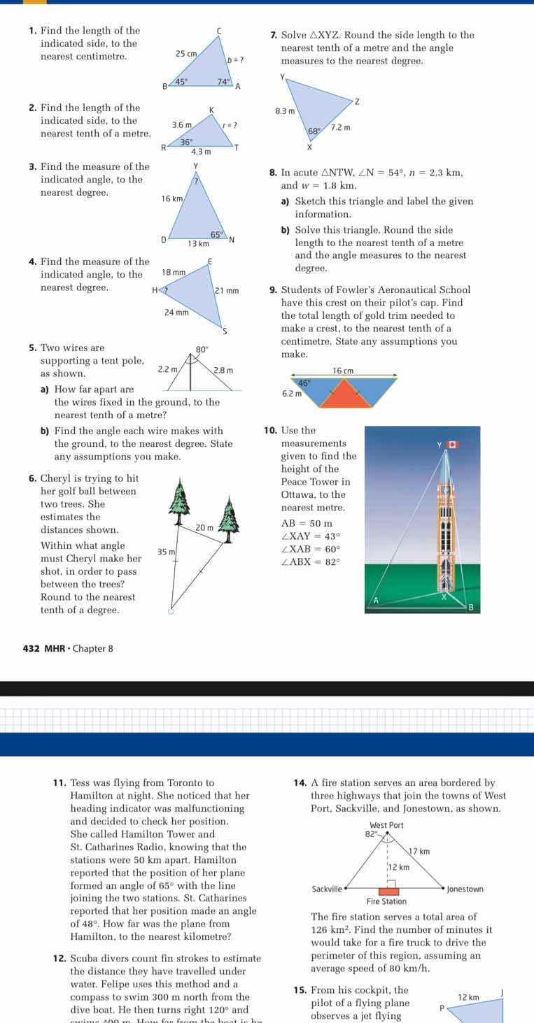 1. find the length of the indicated side, to the nearest centimetre. 2.…