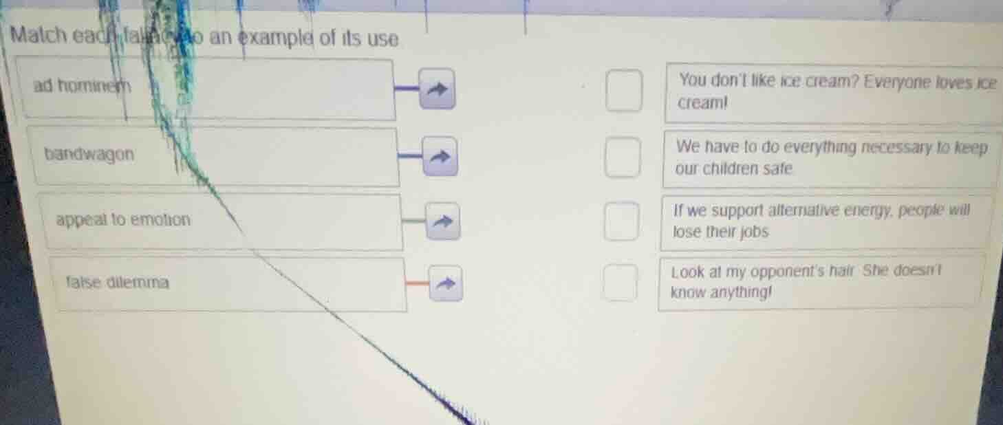 match each fallacy to an example of its use ad hominem bandwagon appeal…