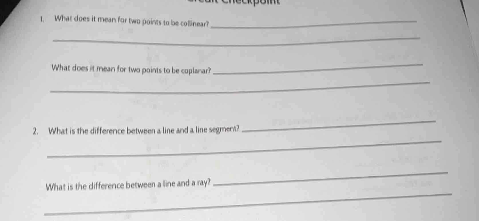 1. what does it mean for two points to be collinear? what does it mean …