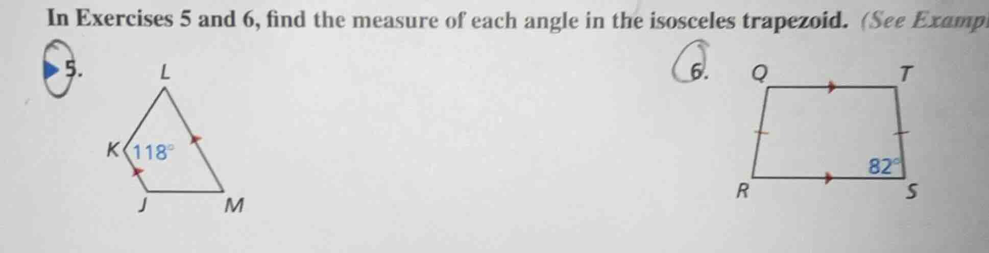 in exercises 5 and 6, find the measure of each angle in the isosceles t…