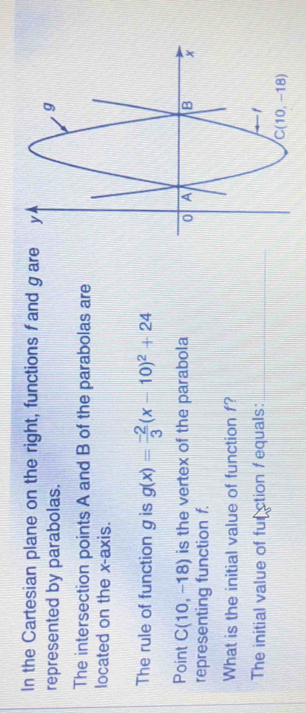 in the cartesian plane on the right, functions f and g are represented …