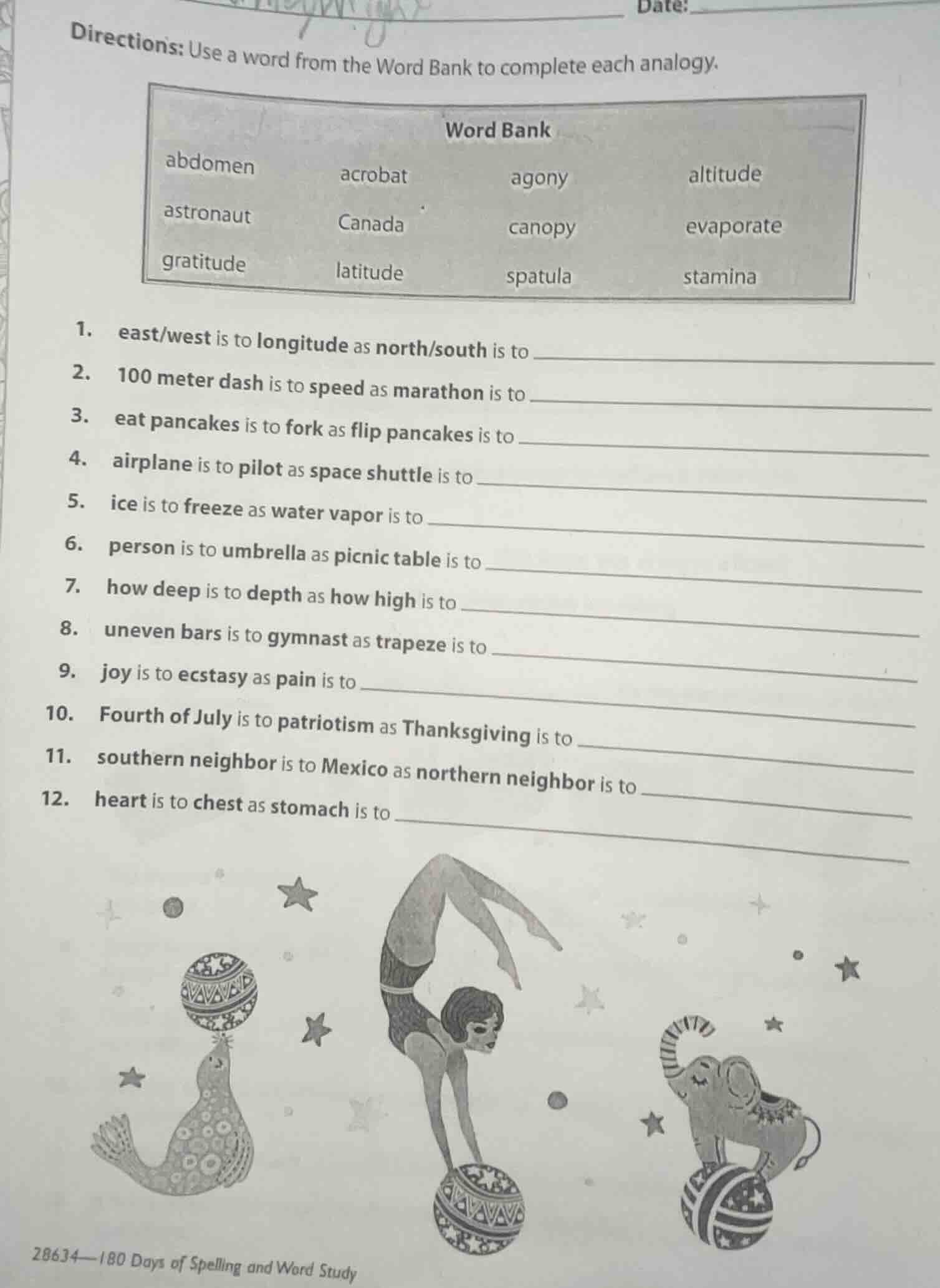 directions: use a word from the word bank to complete each analogy. wor…