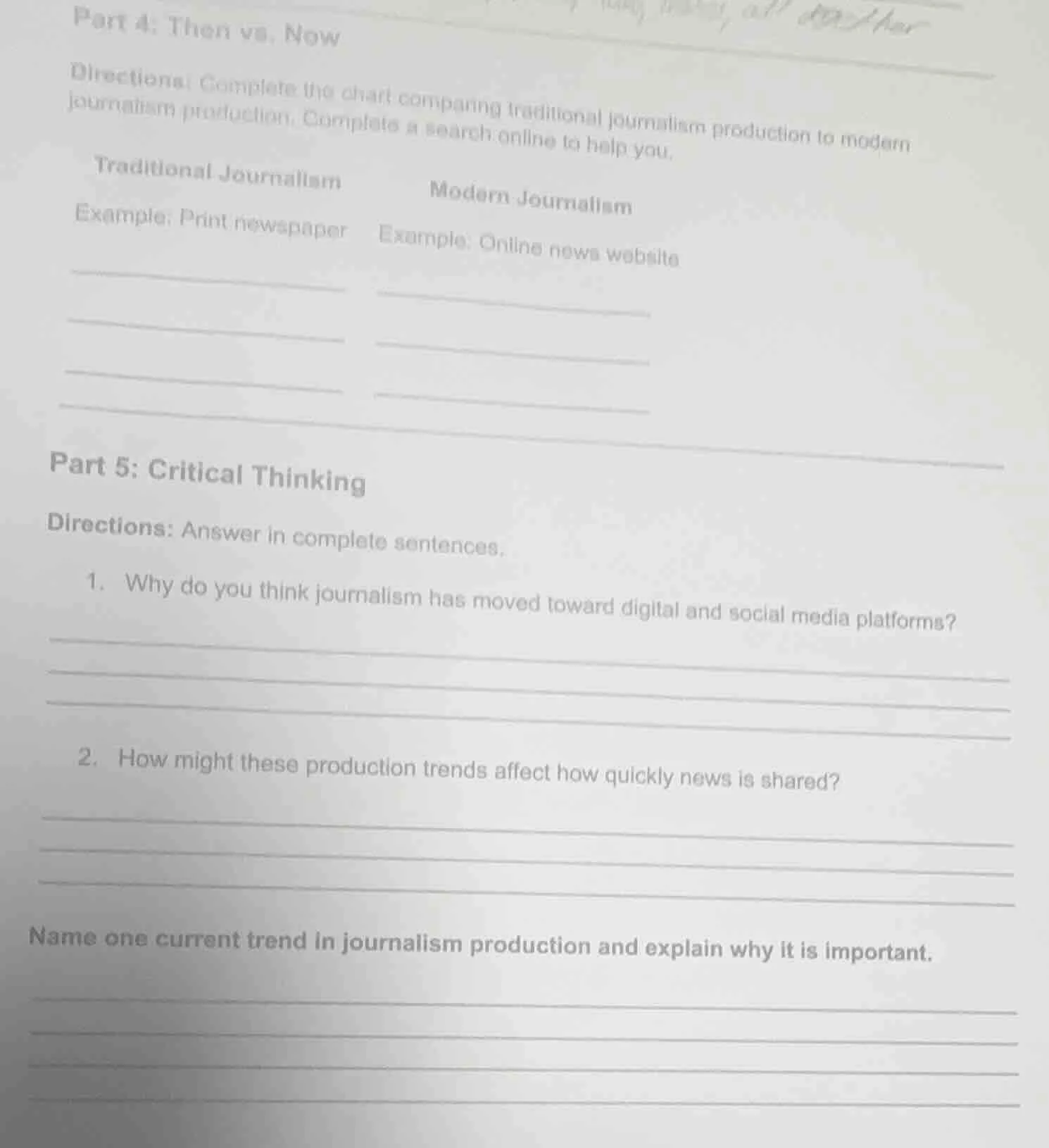 part 4: then vs. now directions: complete the chart comparing tradition…