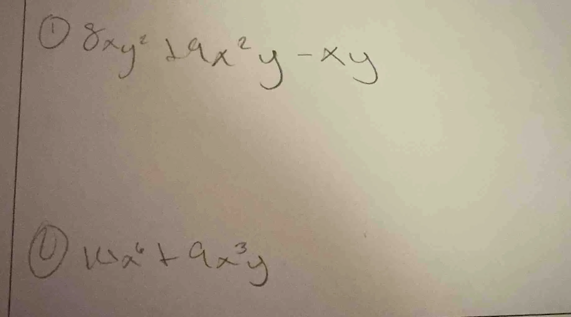 ① $8xy^{2}+9x^{2}y - xy$ ① $15x^{6}+ax^{3}y$