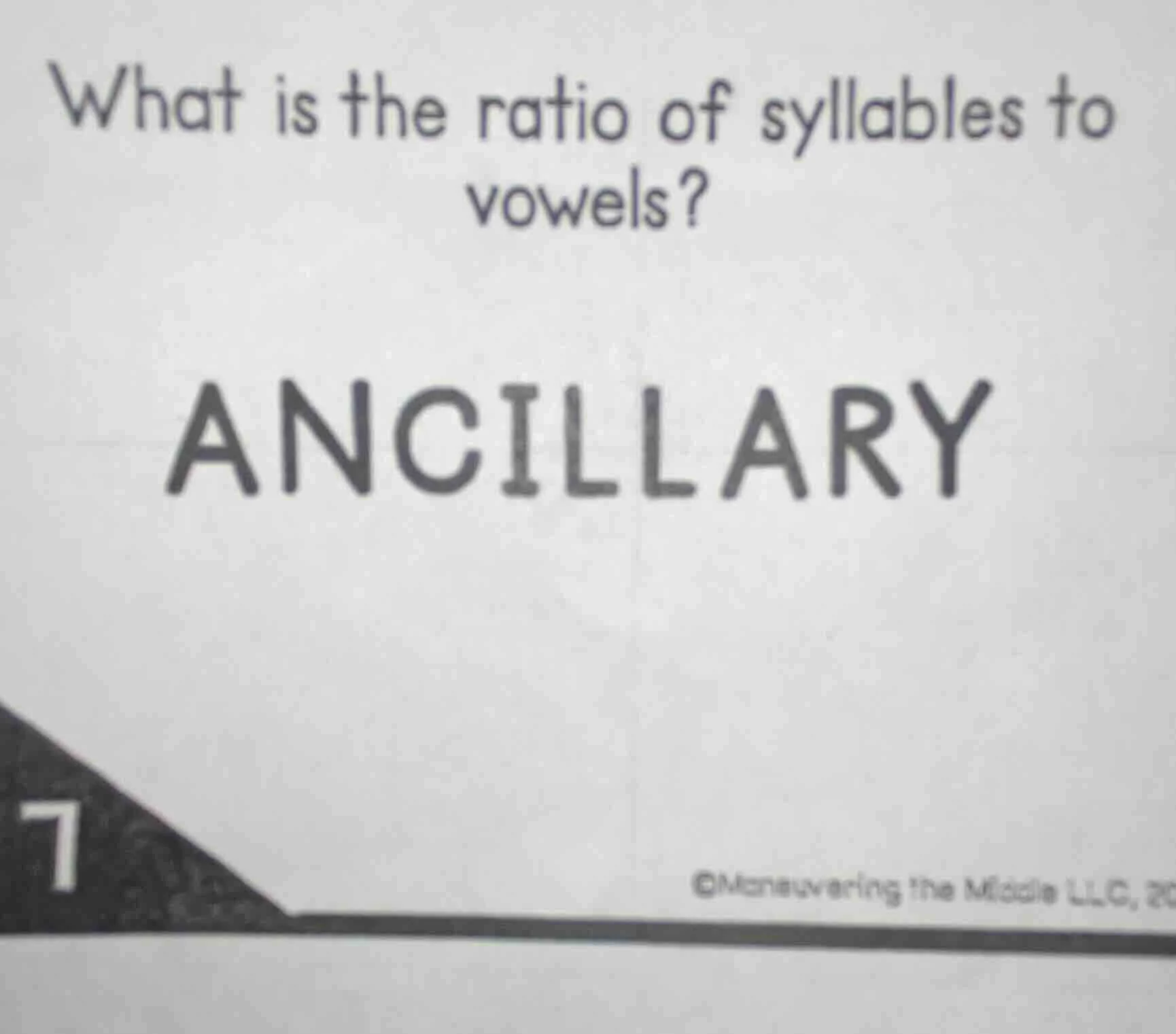 what is the ratio of syllables to vowels? ancillary