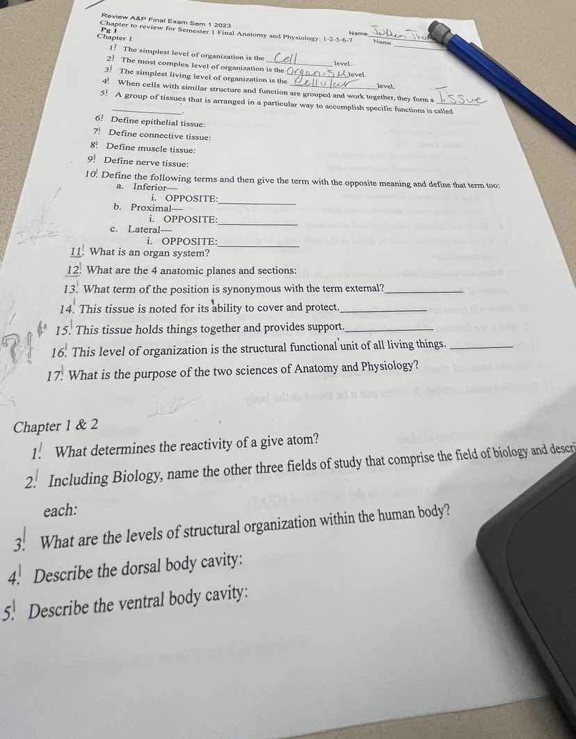 review a&p final exam sem 1 2023 chapter to review for semester 1 final…