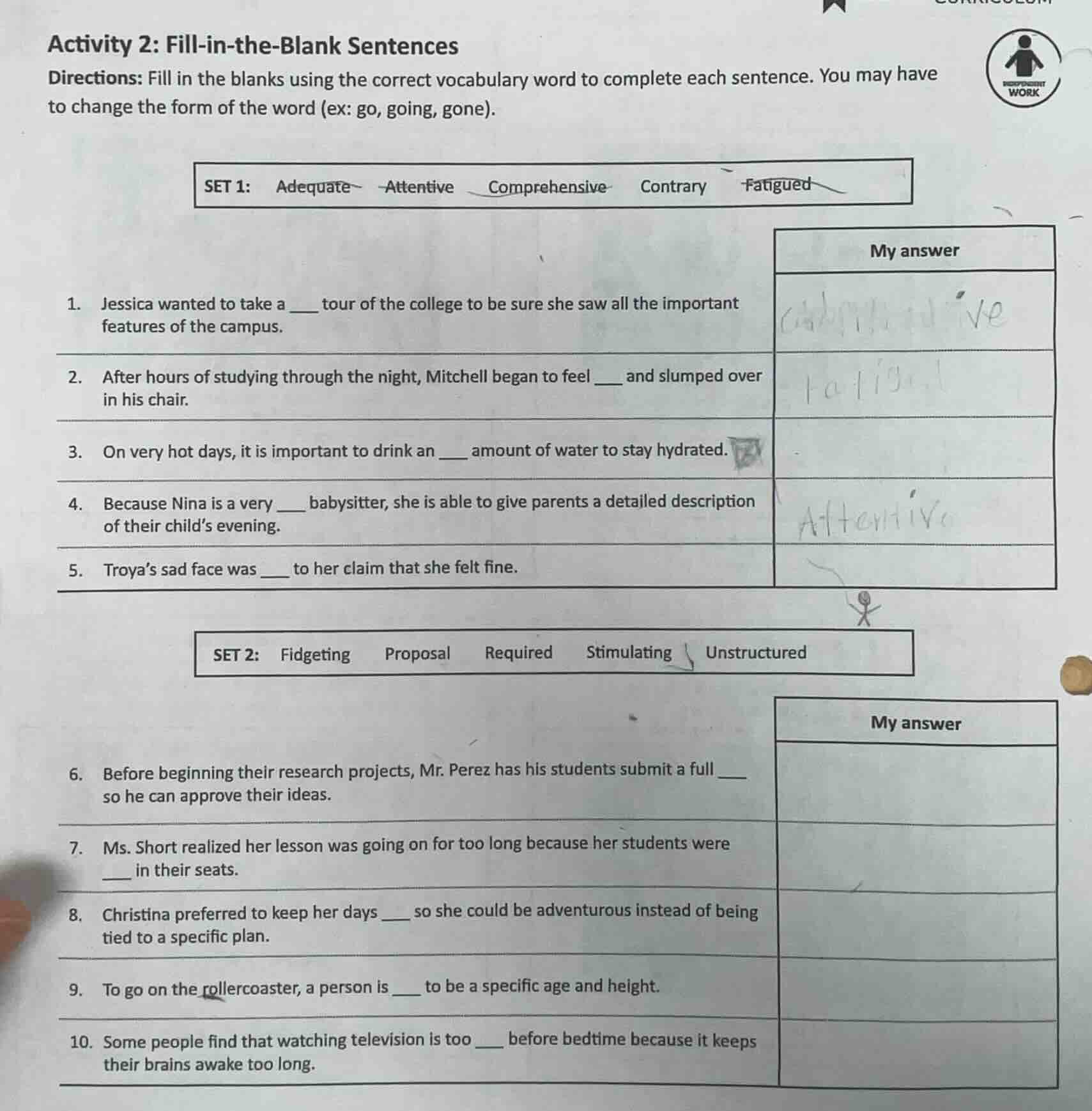 activity 2: fill-in-the-blank sentences directions: fill in the blanks …