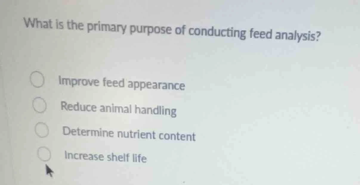 what is the primary purpose of conducting feed analysis? improve feed a…