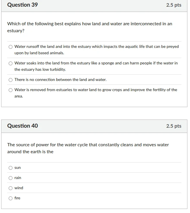 question 39 2.5 pts which of the following best explains how land and w…