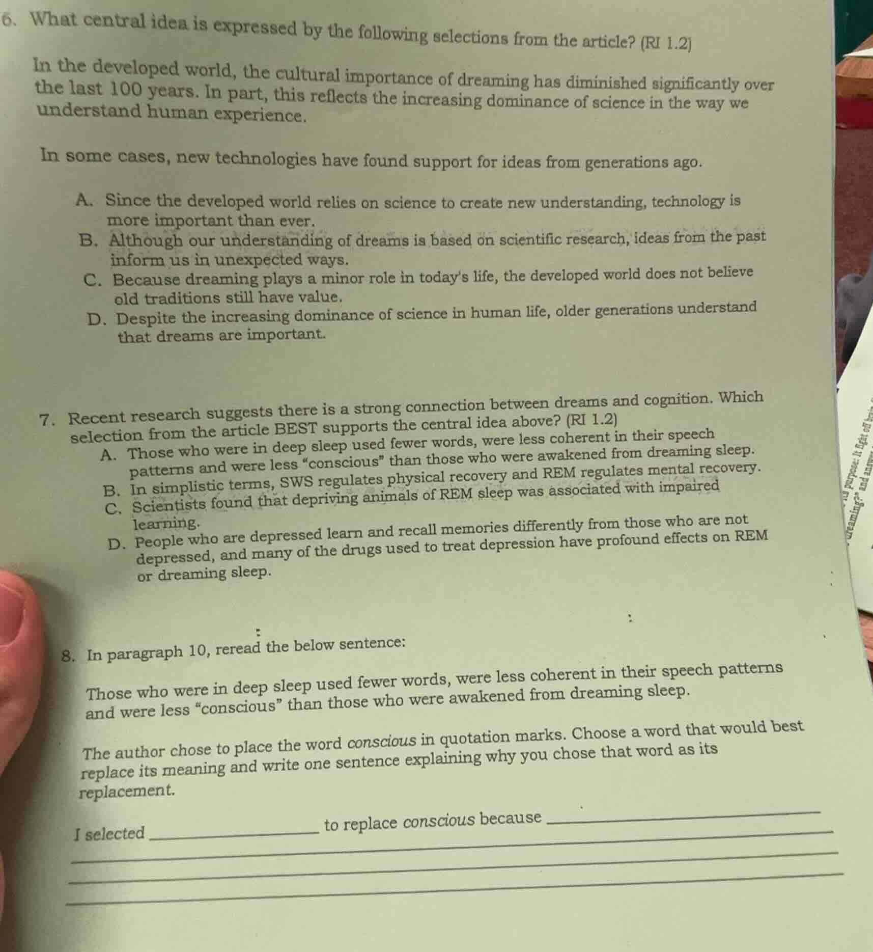 6. what central idea is expressed by the following selections from the …