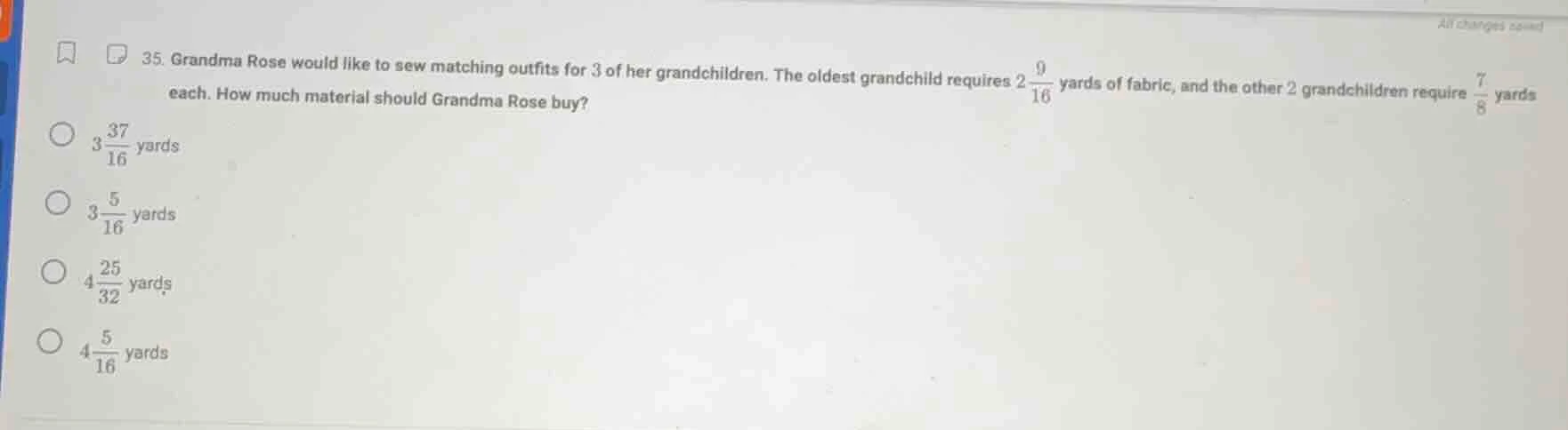 35. grandma rose would like to sew matching outfits for 3 of her grandc…