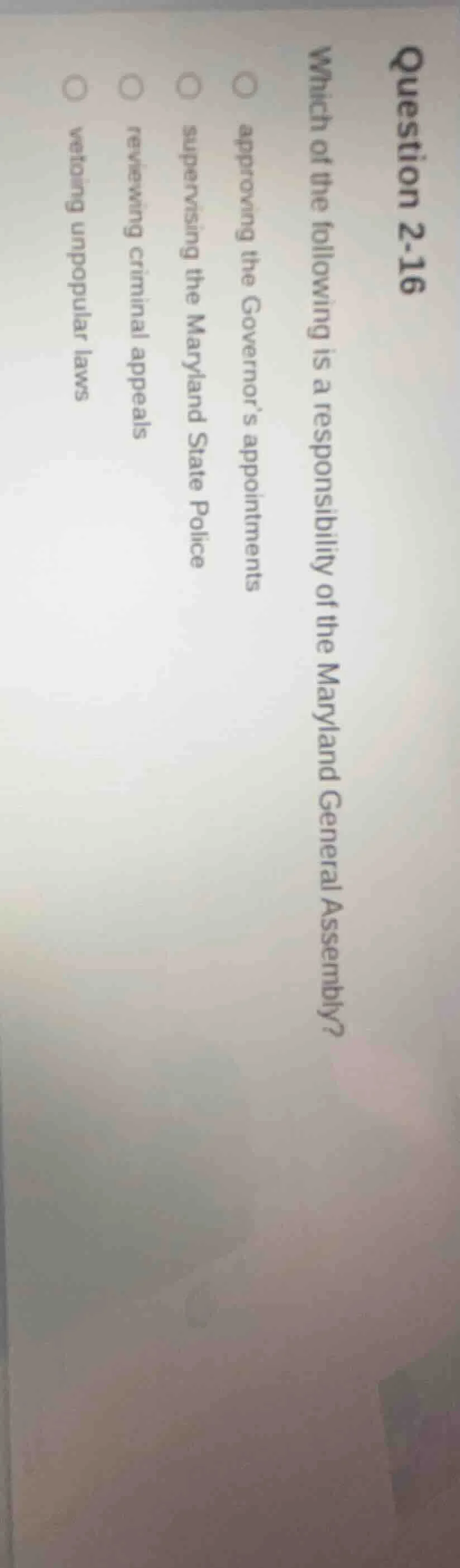 question 2-16 which of the following is a responsibility of the marylan…