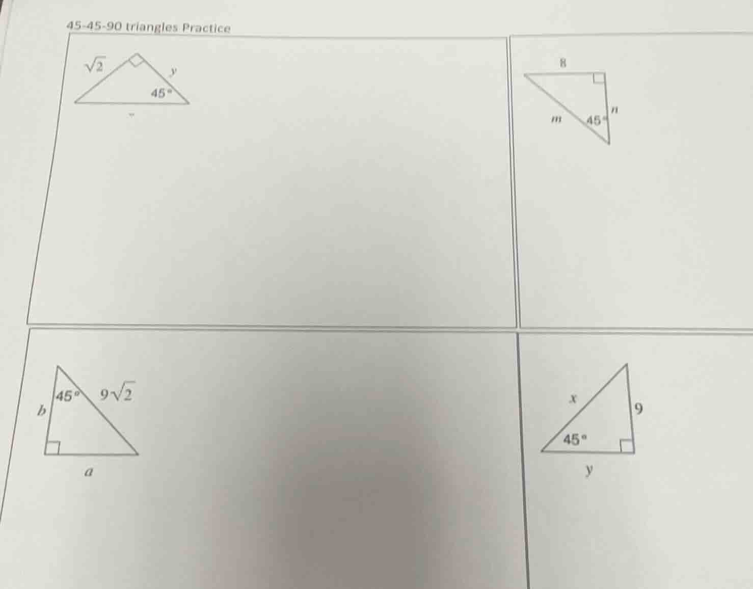 45-45-90 triangles practice (first triangle: right - angled, one angle …