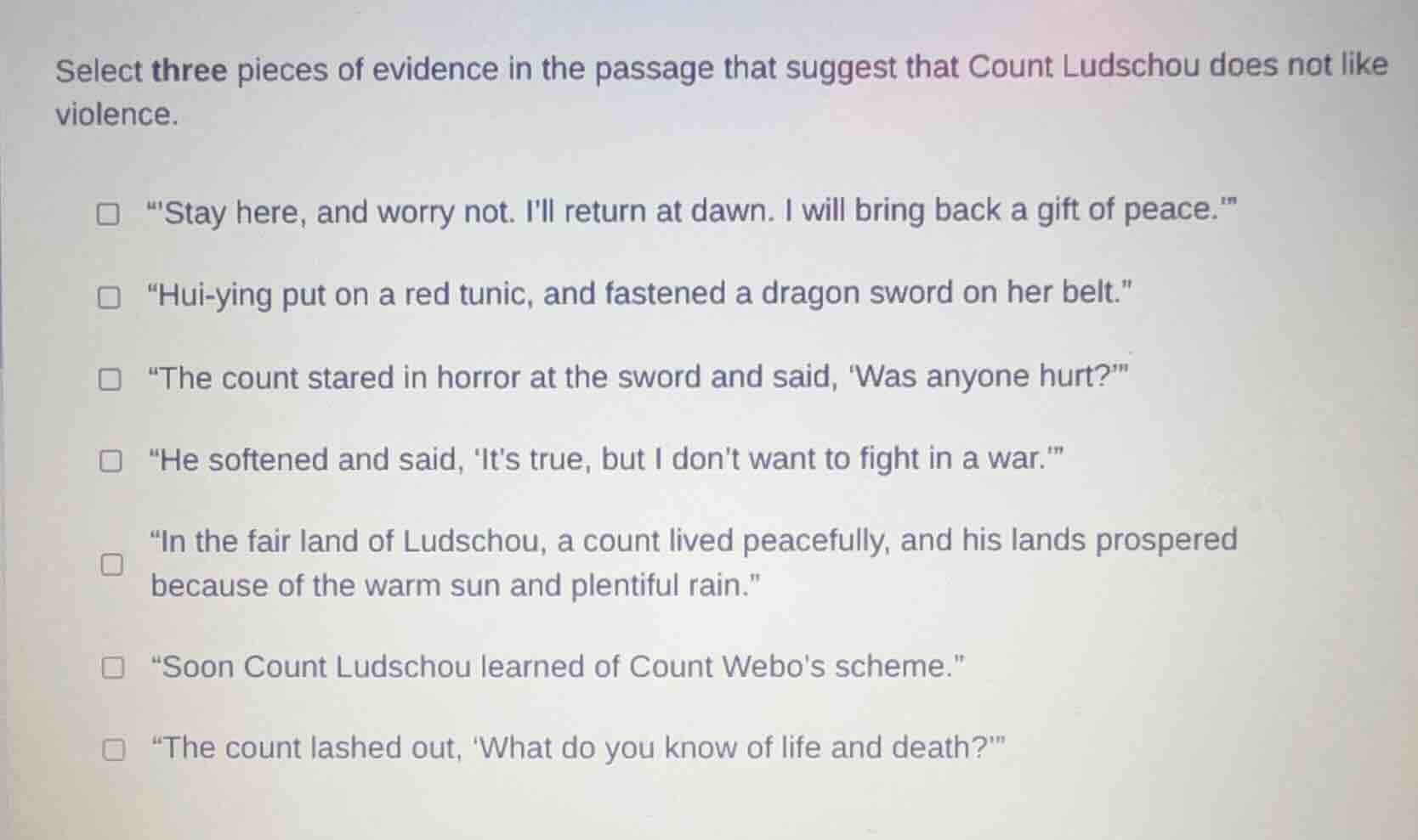 select three pieces of evidence in the passage that suggest that count …