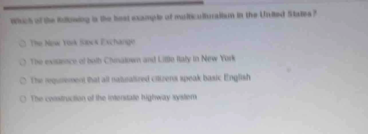 which of the following is the best example of multiculturalism in the u…