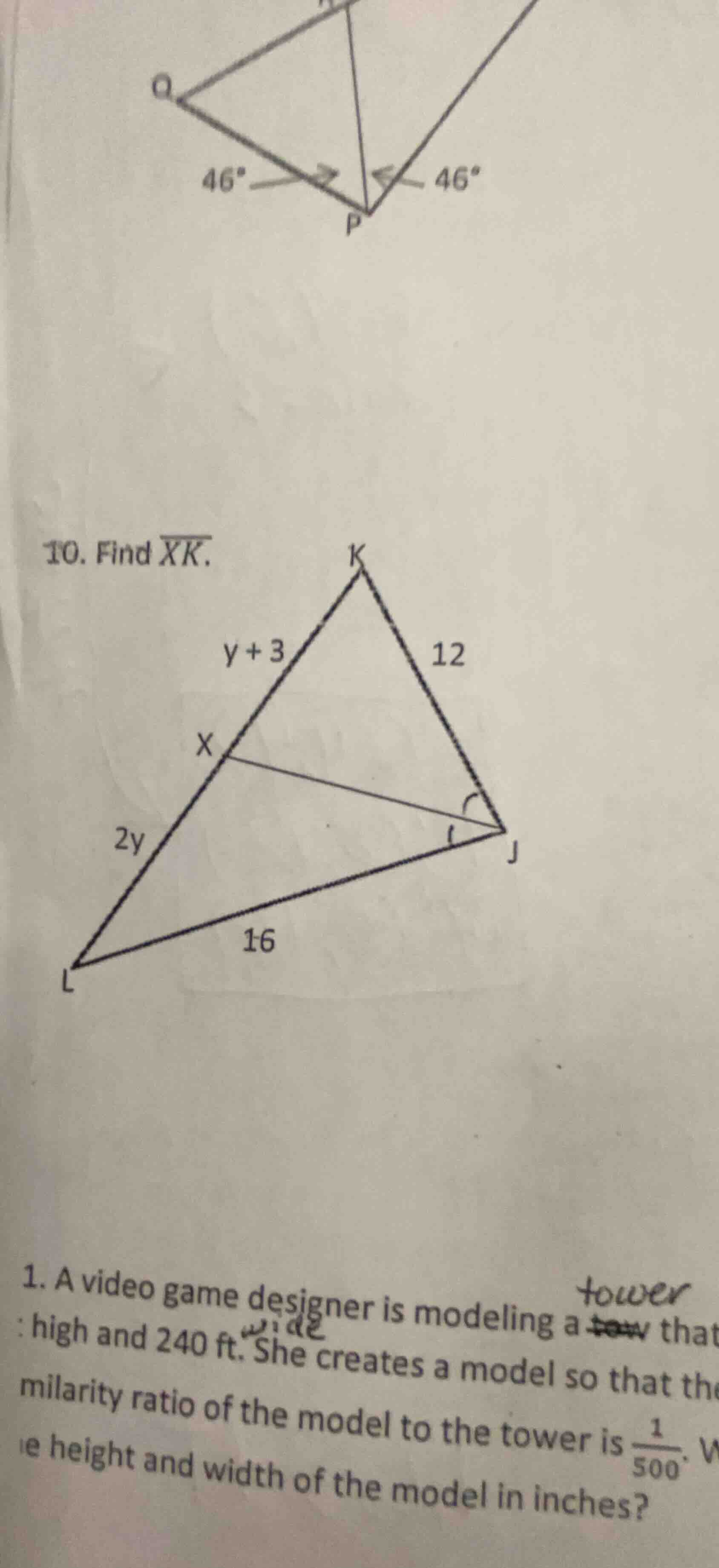 10. find \\(\\overline{xk}\\). 1. a video game designer is modeling a t…