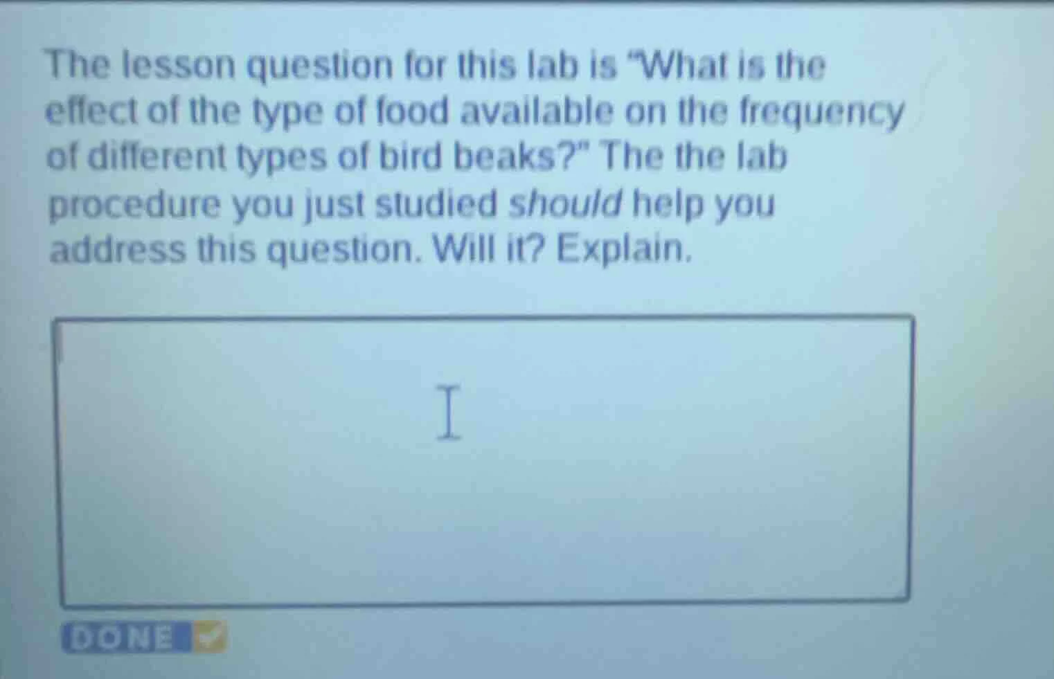 the lesson question for this lab is \what is the effect of the type of …