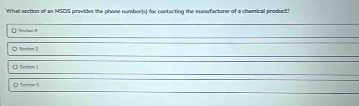 what section of an msds provides the phone number(s) for contacting the…