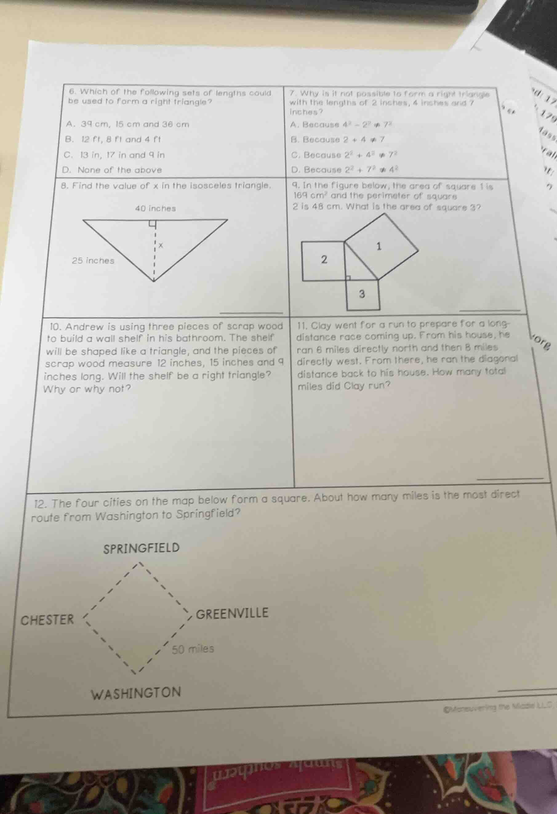 6. which of the following sets of lengths could be used to form a right…
