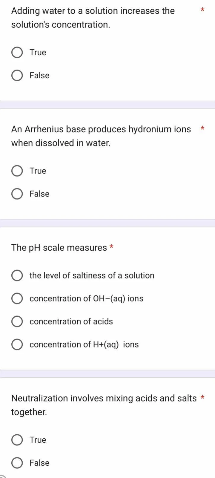 adding water to a solution increases the solutions concentration. true …