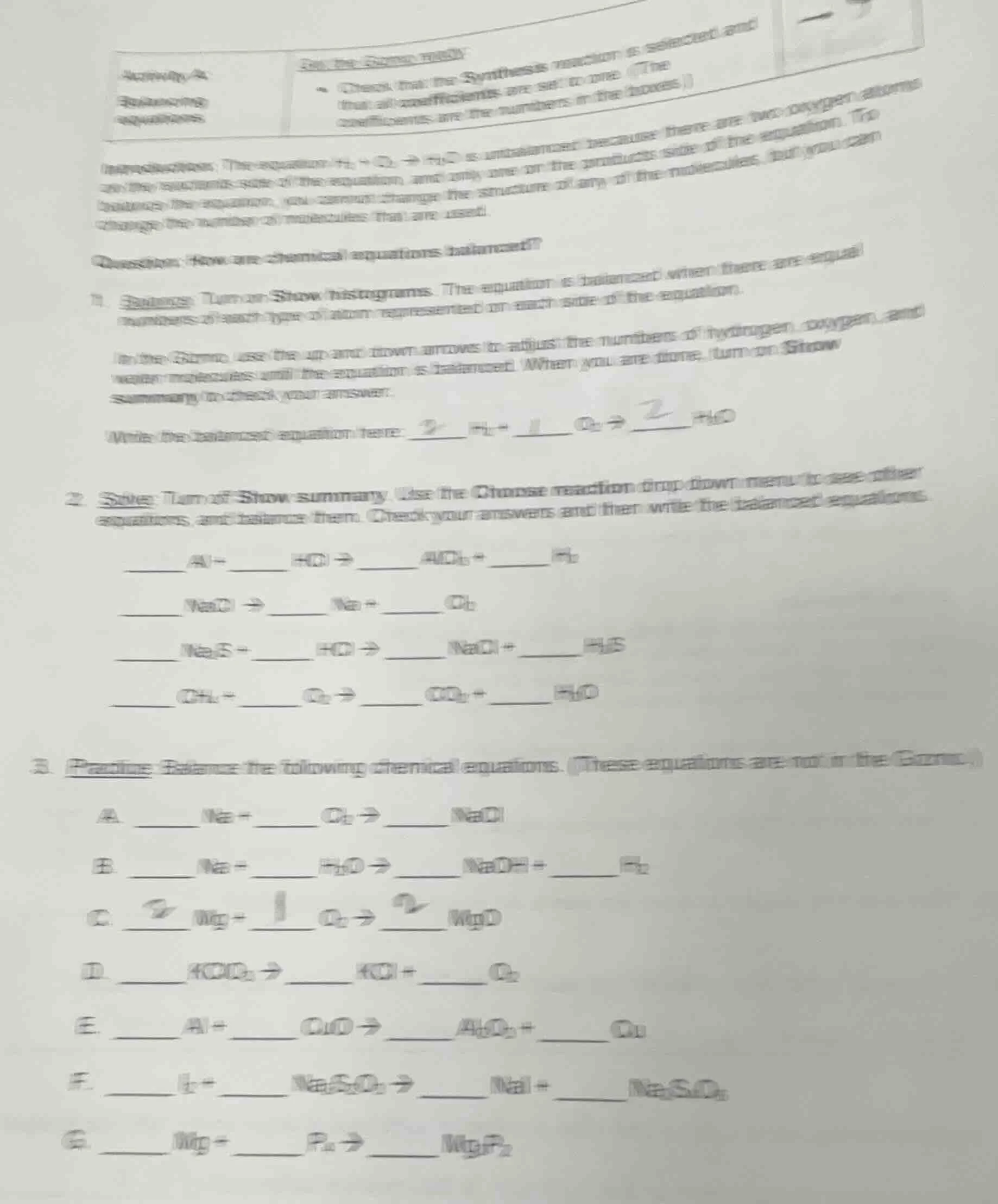 activity a: balancing equations\ run the gizmo: first\ - check that the…