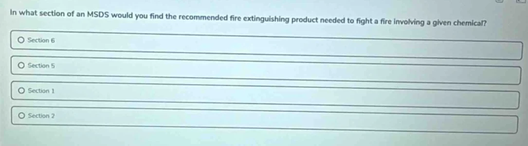 in what section of an msds would you find the recommended fire extingui…