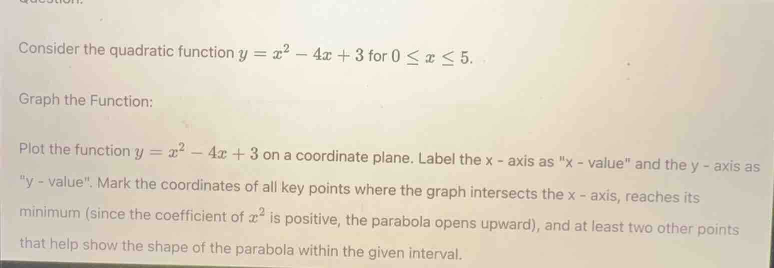 consider the quadratic function $y = x^2 - 4x + 3$ for $0 \\leq x \\leq…