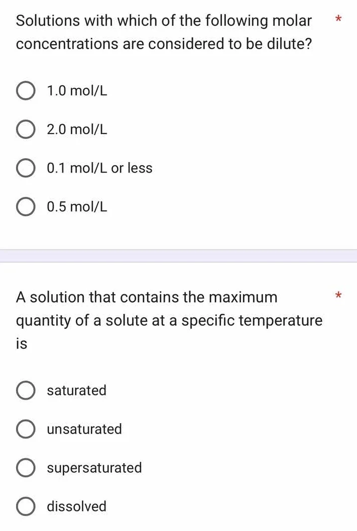 solutions with which of the following molar concentrations are consider…