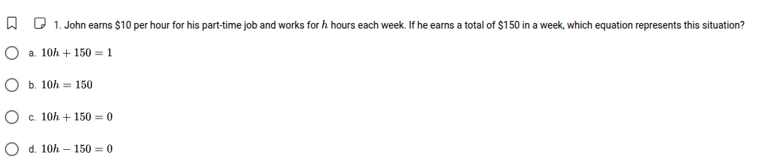 1. john earns $10 per hour for his part - time job and works for h hour…