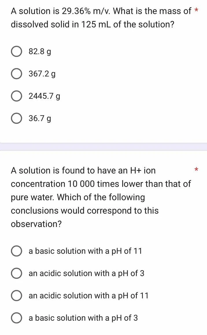 a solution is 29.36% m/v. what is the mass of dissolved solid in 125 ml…