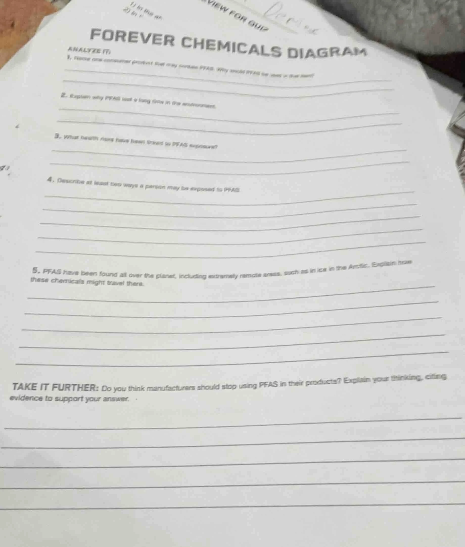 forever chemicals diagram analyze it: 1. name one consumer product that…