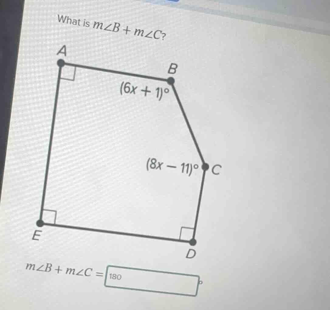 what is $m\\angle b + m\\angle c$? $m\\angle b + m\\angle c = \\boxed{1…