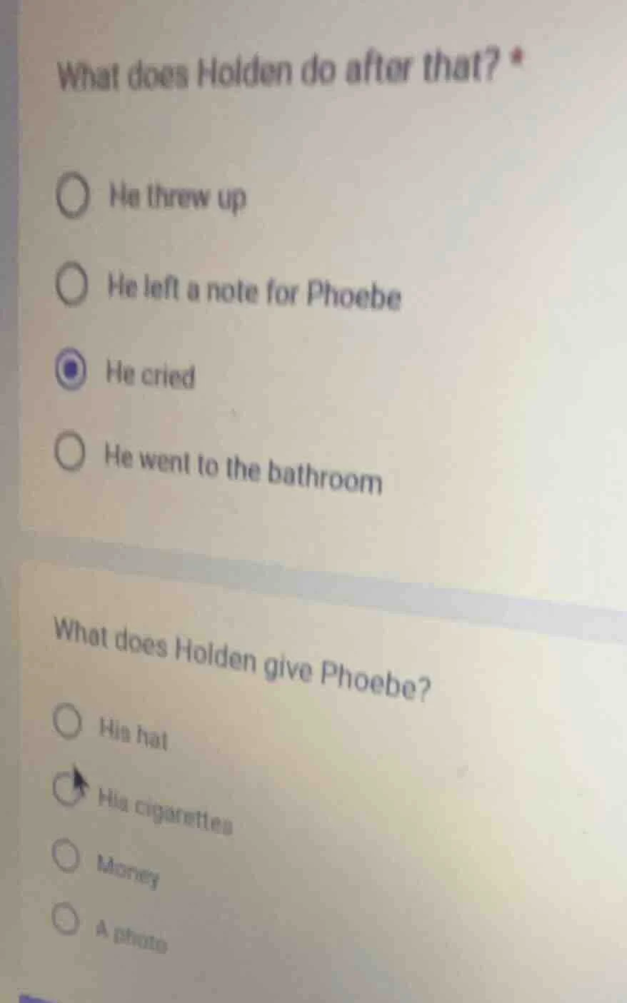 what does holden do after that? * he threw up he left a note for phoebe…
