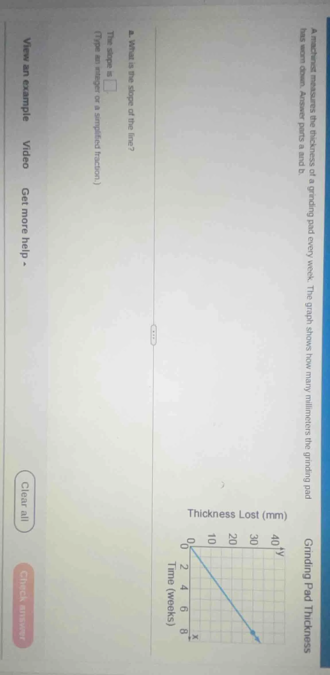 a machinist measures the thickness of a grinding pad every week. the gr…