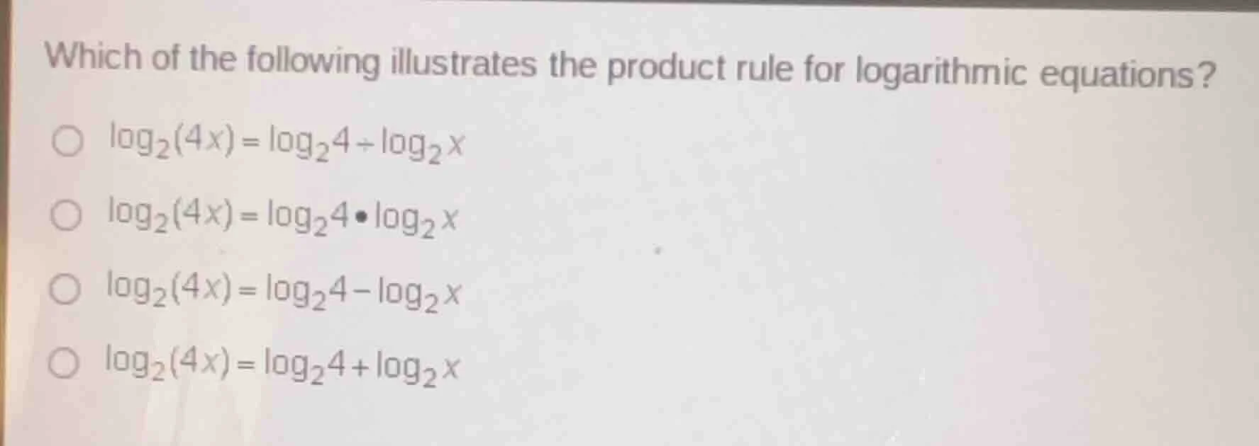 which of the following illustrates the product rule for logarithmic equ…