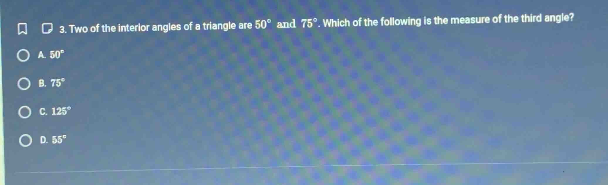3. two of the interior angles of a triangle are $50^{circ}$ and $75^{ci…
