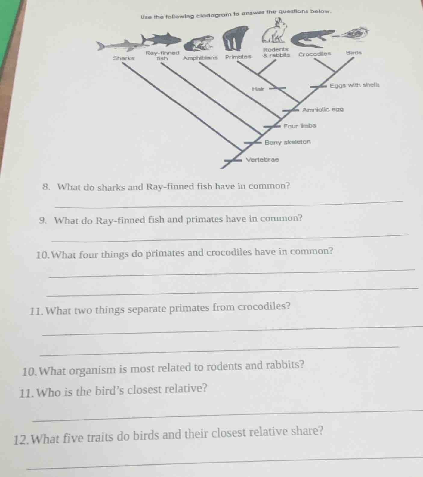 use the following cladogram to answer the questions below. sharks ray -…