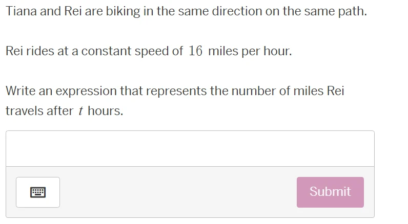 tiana and rei are biking in the same direction on the same path. rei ri…