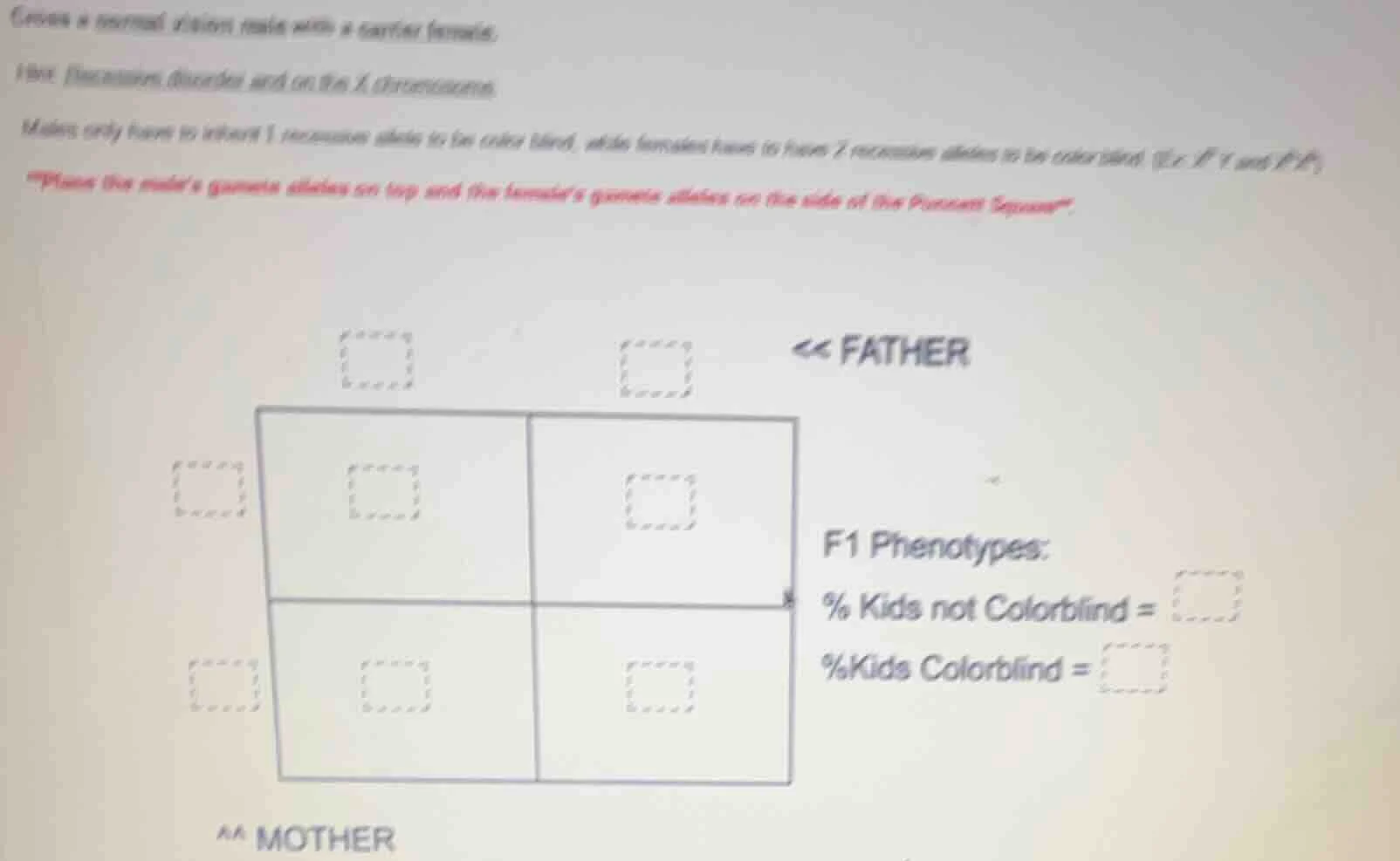 cross a normal vision male with a carrier female. the recessive disorde…