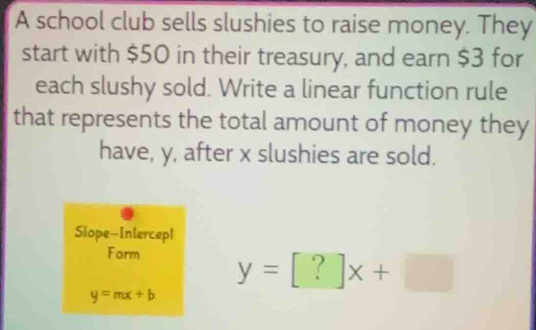 a school club sells slushies to raise money. they start with $50 in the…