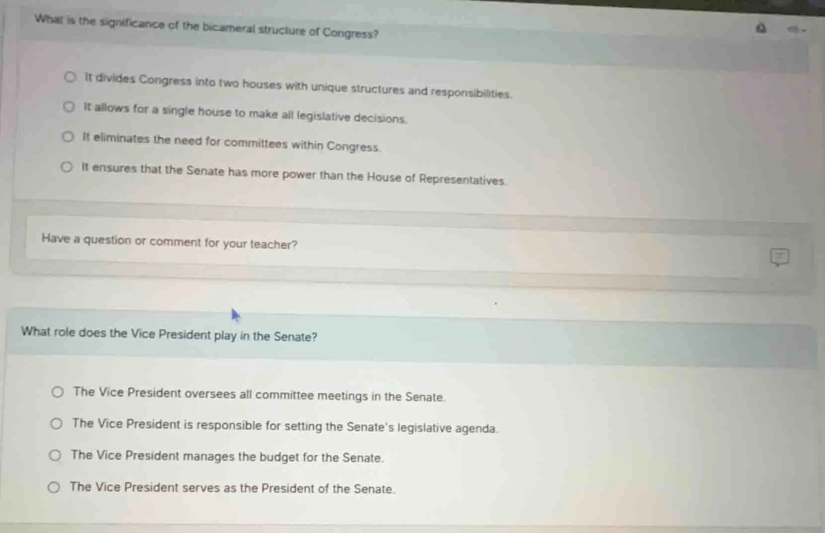 what is the significance of the bicameral structure of congress? it div…