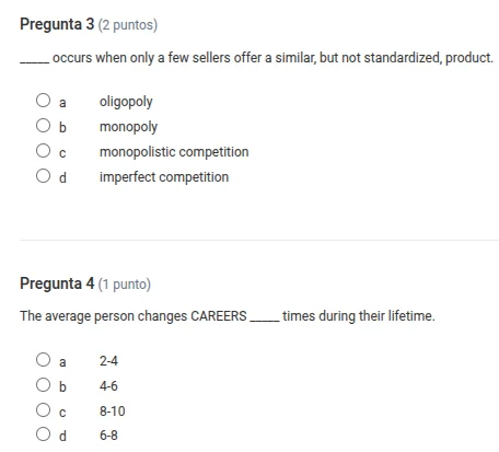 pregunta 3 (2 puntos) ____ occurs when only a few sellers offer a simil…